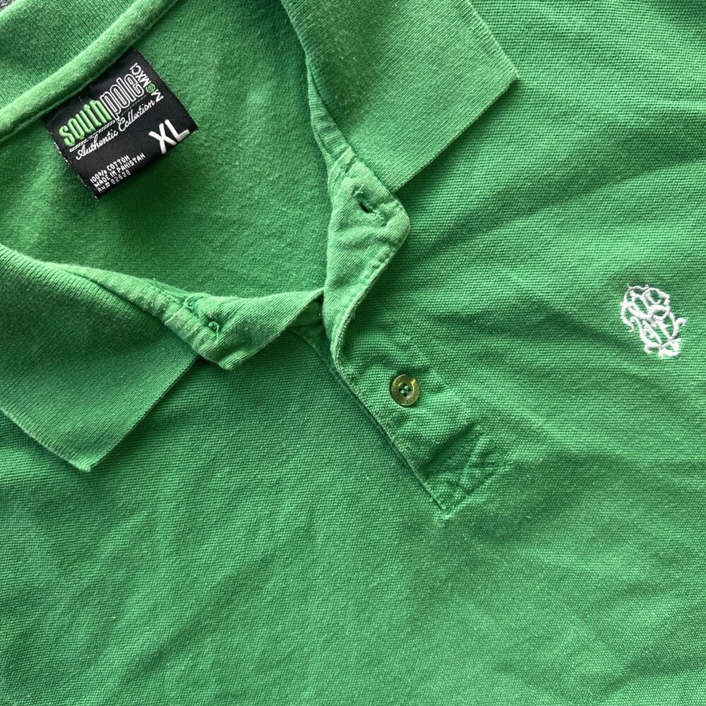 SouthPole Polo Shirt Mens XL Green Logo Streetwear Golf Distressed VTG Y2K